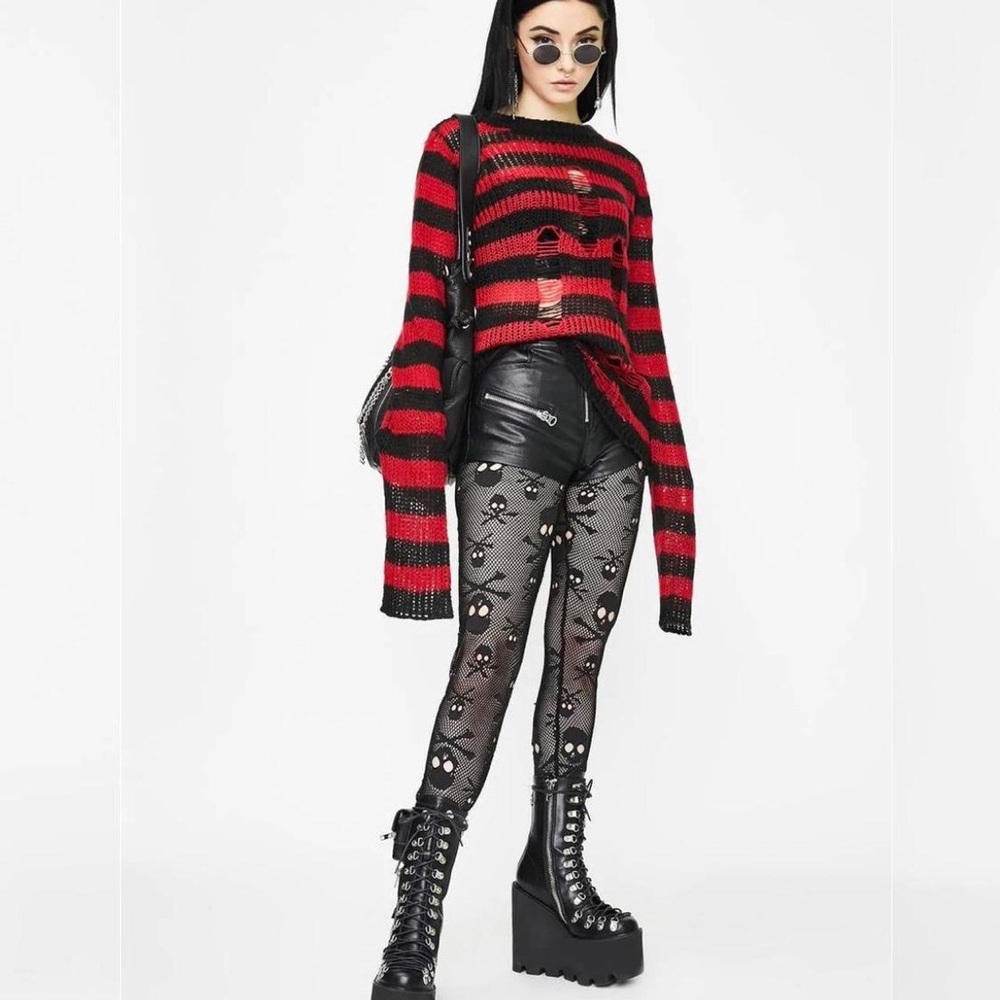 Tripp NYC skull print fishnet leggings